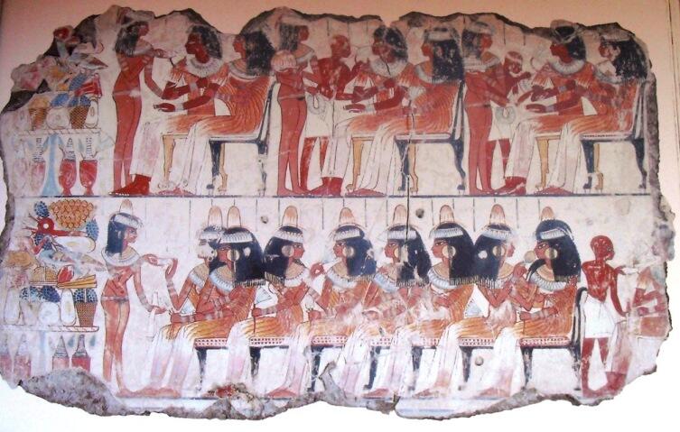 Пир. Фрагмент фрески из гробницы Небамона. 1400 год до н. э. Британский музей