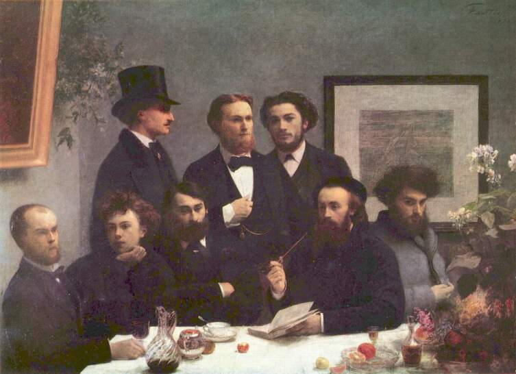 Анри Фантен-Латур ,"Поэты", 1872 г. Слева сидят Поль Верлен и Артюр Рембо.