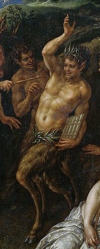 Хендрик де Клерк, «Состязание Аполлона и Пана», фрагмент «Пан», в его руке — флейта-сиринга, 1621 г.