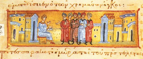 Изображение св. Иоасафа в греческом манускрипте (XII—XIII века)