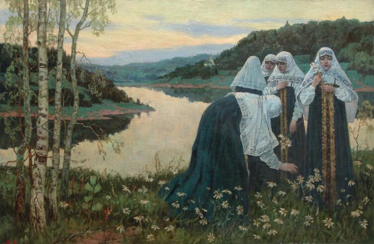 М. В. Нестеров, «Послушницы на берегу реки», 1920-е г.