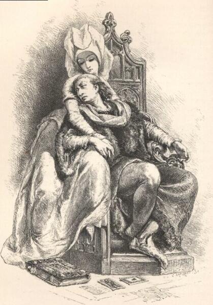 Карл VI и Одинетта. Гравюра из «Истории Франции» Франсуа Гизо, Франция, 1875 г.