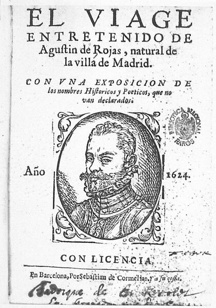 Портрет Агустина де Рохаса Вилландрандо на обложке его произведения «Занимательное путешествие». Барселона, 1624 г.