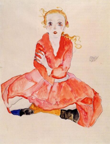 Эгон Шиле, «Девочка в красном платье», 1911 г.