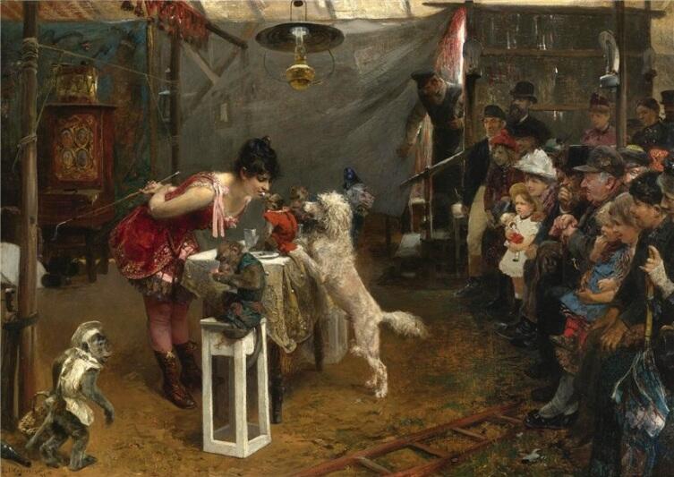 Пол Фридрих Мейерхейм, «Дрессировщица собак», 1891 г.