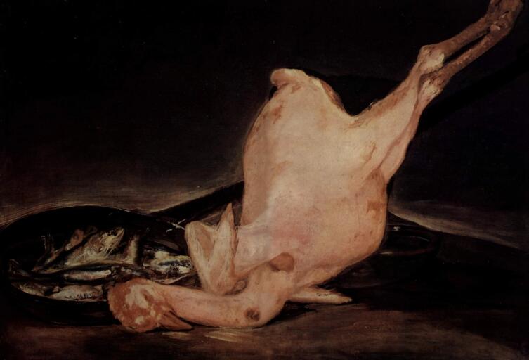Франсиско Гойя, «Натюрморт с ощипанной индейкой и сковородой с рыбой», 1812 г.