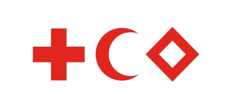 Три эмблемы Женевских конвенций: Красный Крест, Красный Полумесяц, Красный Кристалл