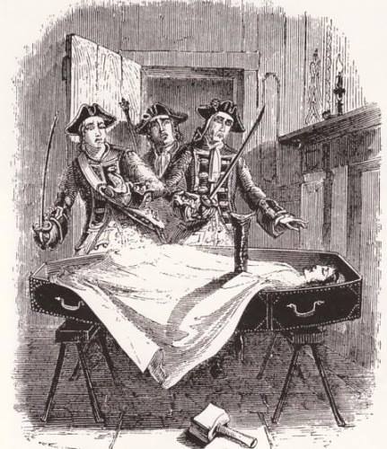 Гравюра XIX века, изображающая первую группу австрийских медиков, вплотную работавшую с балканскими вампирами