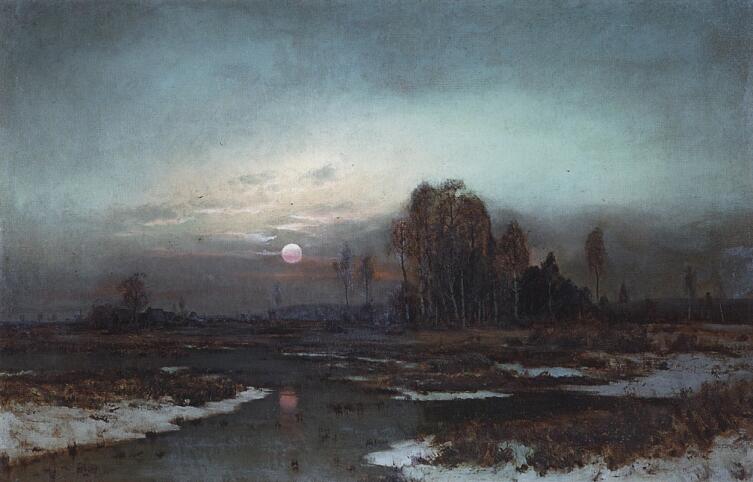 А. К. Саврасов, «Осенний пейзаж с заболоченной рекой при луне», 1871 г.