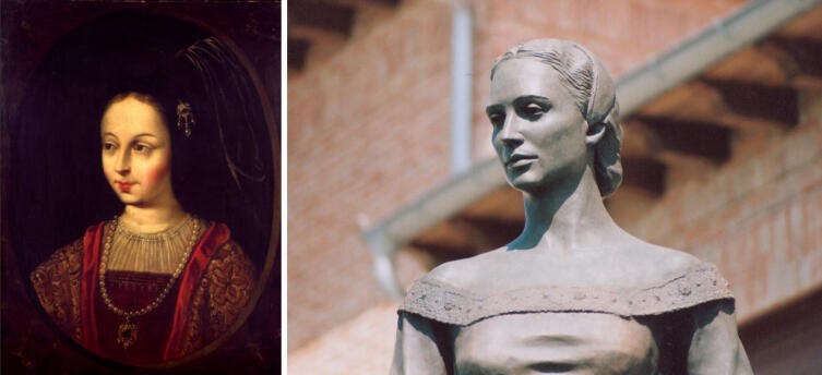 Беатрис Галиндо. Прижизненный портрет и скульптура Сальвадора Амайо