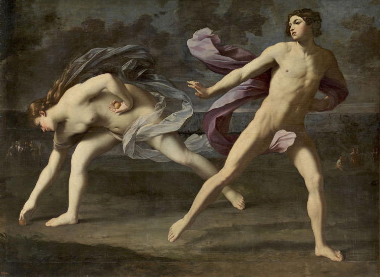 Гвидо Рени, «Аталанта и Гиппомен», ок. 1612 г. Гиппомен бросил последнее яблоко, Аталанта подбирает его, отстает и уступает первенство