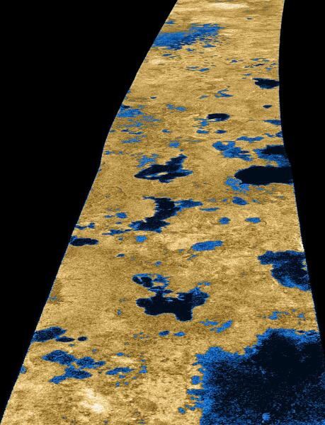 Углеводородные озёра на Титане: радиолокационное изображение с Кассини, 2006 г.