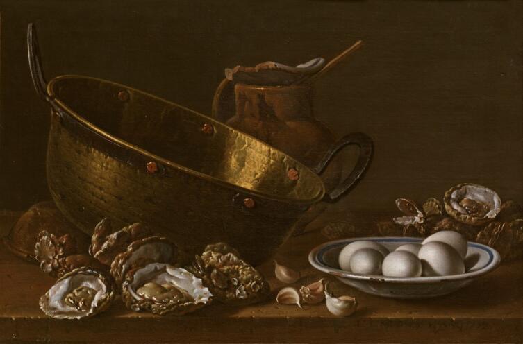 Луис Мелендес, «Натюрморт с устрицами, чесноком и яйцами», 1772 г.