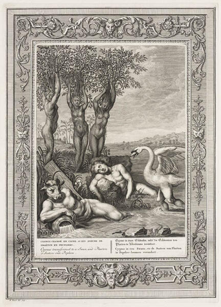 Бернар Пикар, иллюстрация к «Метаморфозам» Овидия, «Кикн, превращение в лебедя», 1733 г.