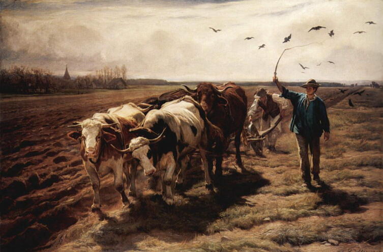 Рудольф Коллер, «Пахота на волах», 1868 г.