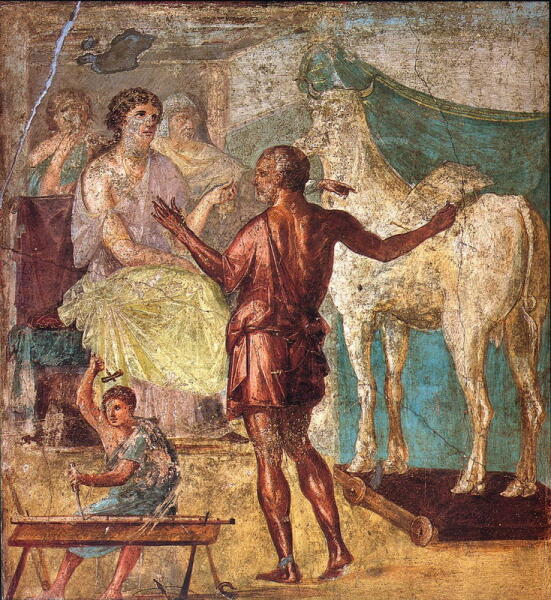 Дедал представляет Пасифае искусственную корову. Римская фреска, Помпеи, I век н.э.