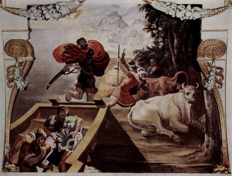 Спутники Одиссея похищают быков Гелиоса. Фреска Пеллегрино Тибальди, 1554/56 гг.