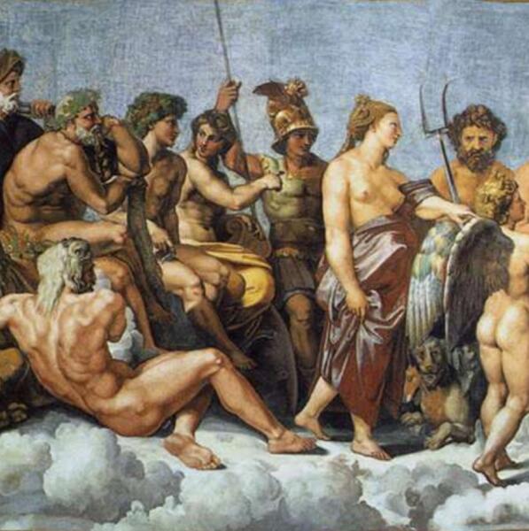 Рафаэль Санти, «Совет богов» фрагмент (Марс, Плутон, Аполлон, Артемида, Гестия, Гефест), 1518 г.