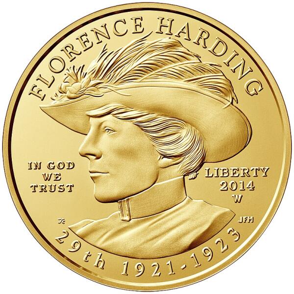 Золотая монета в 10 долларов. Флоренс Хардинг неустанно продвигала супруга Уоррена в его карьере