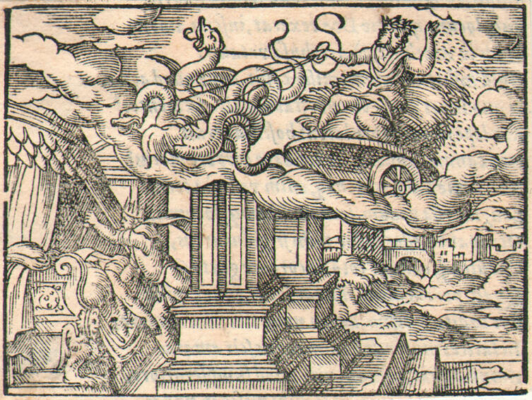 Виргилис Солис, «Триптолем и Линк», 1565 г., иллюстрация к «Метаморфозам» Овидия
