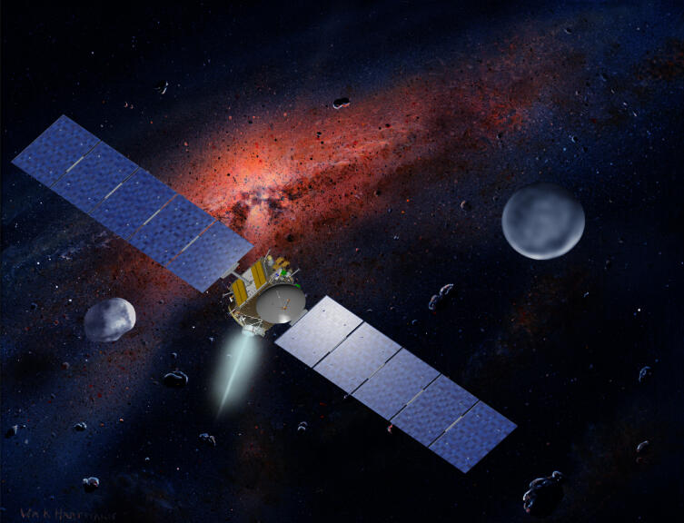  Полёт космического аппарата Dawn к астероидам (4) Веста (слева) и Церера (справа)