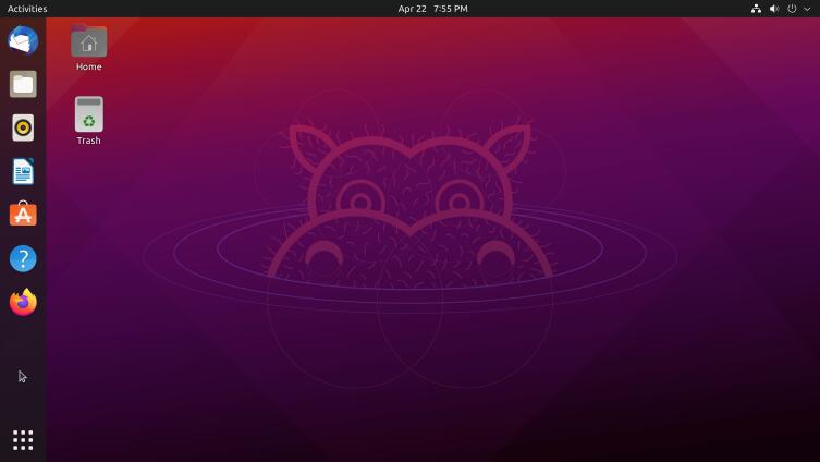 Экран с ОС Ubuntu 21.04.