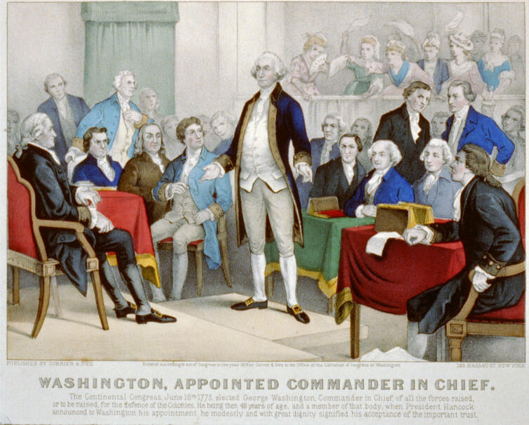 Конгресс назначает Вашингтона главнокомандующим. Рисунок 1876 г.