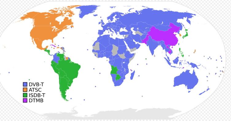 Распределение в мире стандартов цифрового ТВ.
