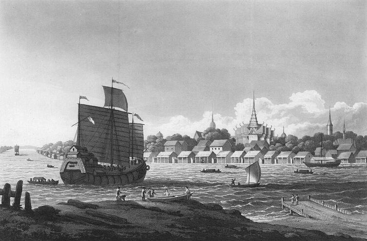 Вид на город Бангкок, 1828 г.