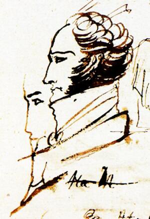 Пушкинисты считают, что это портрет Ф.Ф. Вигеля. Рукопись  «Евгения Онегина» 1823 г. Одесса