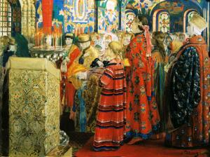 А. Рябушкин. Русские женщины XVII столетия в церкви