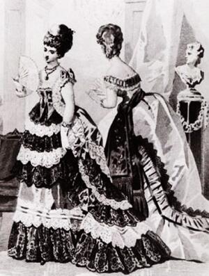 Бальные платья. Картинка из французского журнала 1872 г.