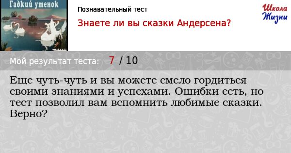 Сказки андерсена тест с ответами